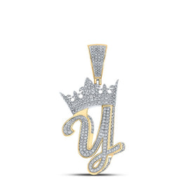 10kt Two - tone Gold Men's Diamond Y Crown Letter Charm Pendant - 1 - 1/4 Cttw - Splendid Jewellery