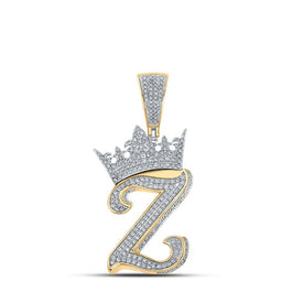 10kt Two - tone Gold Men's Diamond Z Crown Letter Charm Pendant - 1 - 3/8 Cttw - Splendid Jewellery