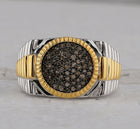 10kt Two-tone Gold Men's Ribbed Circle Cluster Ring with Brown Diamonds - 1/2 Cttw - Alternate view 4 from Splendid Jewellery