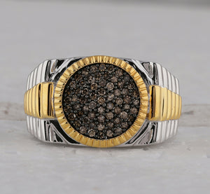 10kt Two - tone Gold Men's Ribbed Circle Cluster Ring with Brown Diamonds - 1/2 Cttw - Splendid Jewellery