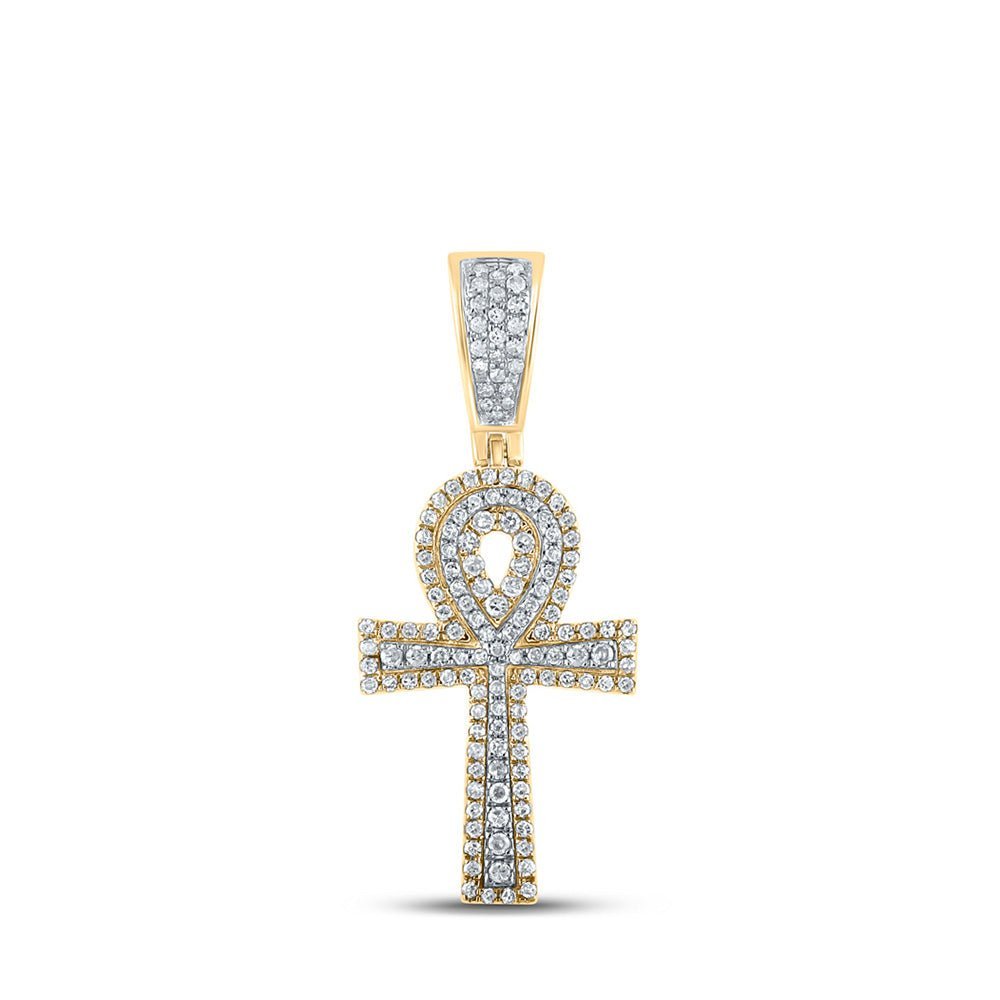 10kt Two - tone Gold Men's Round Diamond Ankh Cross Charm Pendant - 1/2 Cttw | Splendid Jewellery - Splendid Jewellery