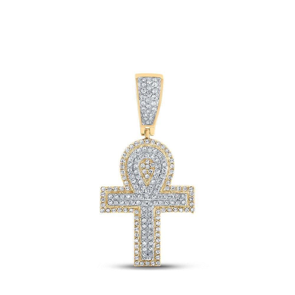 10kt Two - tone Gold Men's Round Diamond Ankh Cross Charm Pendant - 1/2 Cttw | Splendid Jewellery - Splendid Jewellery