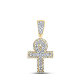 10kt Two - tone Gold Men's Round Diamond Ankh Cross Charm Pendant - 1/2 Cttw | Splendid Jewellery - Splendid Jewellery