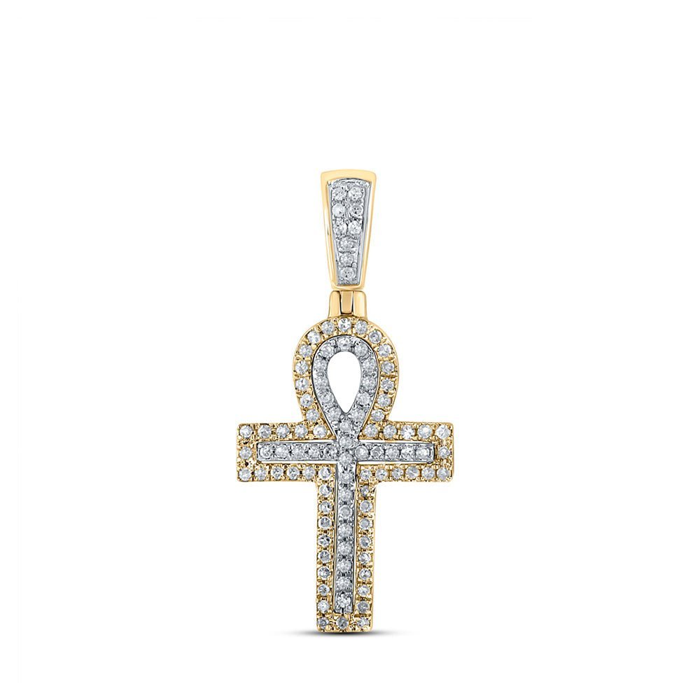 10kt Two - tone Gold Men's Round Diamond Ankh Cross Charm Pendant - 1/4 Cttw - Splendid Jewellery - Splendid Jewellery