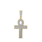 10kt Two - tone Gold Men's Round Diamond Ankh Cross Charm Pendant - 1/4 Cttw - Splendid Jewellery - Splendid Jewellery