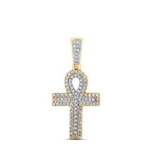 Load image into Gallery viewer, 10kt Two - tone Gold Men's Round Diamond Ankh Cross Charm Pendant - 1/4 Cttw - Splendid Jewellery - Splendid Jewellery
