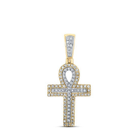 10kt Two - tone Gold Men's Round Diamond Ankh Cross Charm Pendant - 1/4 Cttw - Splendid Jewellery - Splendid Jewellery