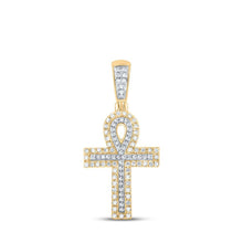 Load image into Gallery viewer, 10kt Two - tone Gold Men's Round Diamond Ankh Cross Charm Pendant - 1/4 Cttw | Splendid Jewellery - Splendid Jewellery