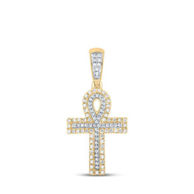 10kt Two - tone Gold Men's Round Diamond Ankh Cross Charm Pendant - 1/4 Cttw | Splendid Jewellery - Splendid Jewellery