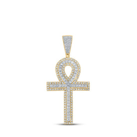 10kt Two - tone Gold Mens Round Diamond Ankh Cross Charm Pendant 2 Cttw | Dazzling Diamond Delight - Splendid Jewellery