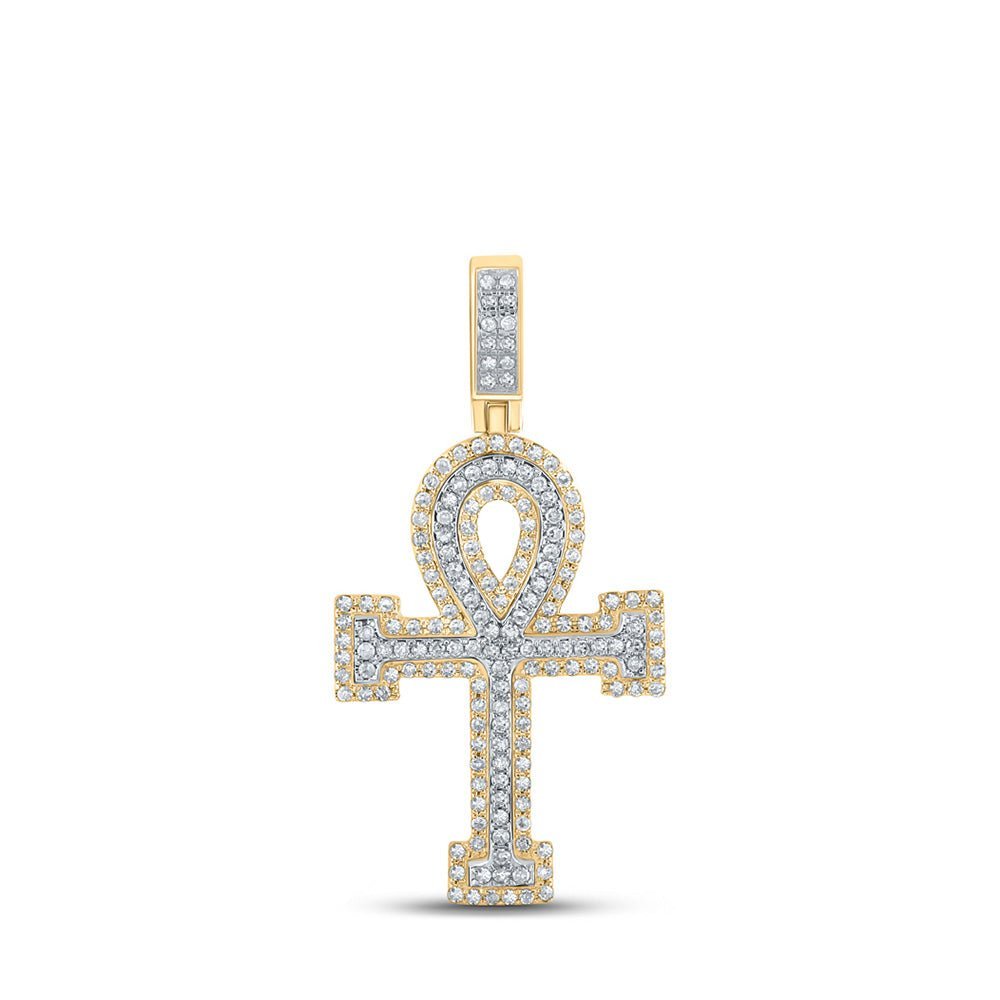 10kt Two - tone Gold Mens Round Diamond Ankh Cross Charm Pendant 7/8 Cttw - A Dazzling Symbol of Faith and Style - Splendid Jewellery