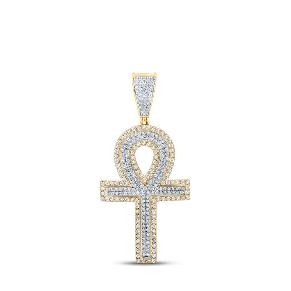 10kt Two - tone Gold Mens Round Diamond Ankh Cross Charm Pendant 7/8 Cttw - Luxurious Men's Diamond Charm Pendant - Splendid Jewellery
