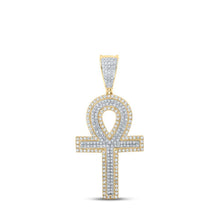 Load image into Gallery viewer, 10kt Two - tone Gold Mens Round Diamond Ankh Cross Charm Pendant 7/8 Cttw - Luxurious Men's Diamond Charm Pendant - Splendid Jewellery