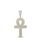 10kt Two - tone Gold Mens Round Diamond Ankh Cross Charm Pendant 7/8 Cttw - Luxurious Men's Diamond Charm Pendant - Splendid Jewellery