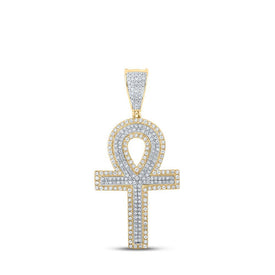 10kt Two - tone Gold Mens Round Diamond Ankh Cross Charm Pendant 7/8 Cttw - Luxurious Men's Diamond Charm Pendant - Splendid Jewellery
