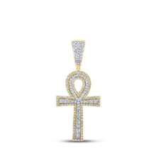 Load image into Gallery viewer, 10kt Two - tone Gold Mens Round Diamond Ankh Cross Charm Pendant - Exquisite Masculine Elegance - Splendid Jewellery