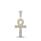 10kt Two - tone Gold Mens Round Diamond Ankh Cross Charm Pendant - Exquisite Masculine Elegance - Splendid Jewellery