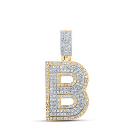10kt Two - tone Gold Men's Round Diamond B Initial Letter Pendant 1/2 Cttw - A Dazzling Statement Piece by Splendid Jewellery - Splendid Jewellery