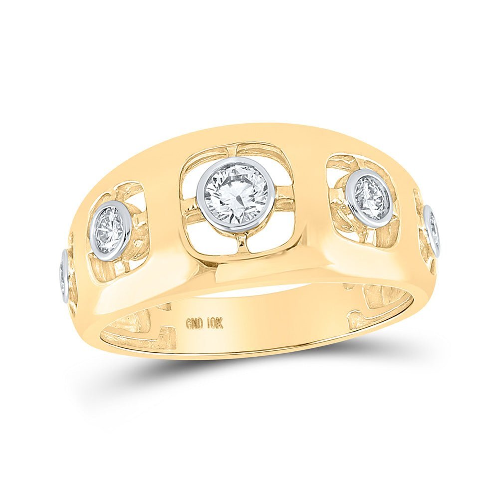 10kt Two - tone Gold Men's Round Diamond Band Ring 5/8 Cttw - A Dazzling Statement of Masculine Elegance - Splendid Jewellery