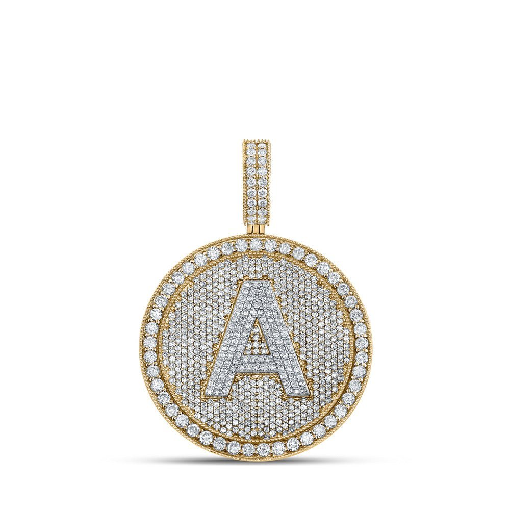 10kt Two - tone Gold Men's Round Diamond Circle Letter Charm Pendant - 3 - 3/4 Cttw - Splendid Jewellery