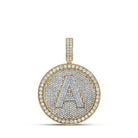 10kt Two - tone Gold Men's Round Diamond Circle Letter Charm Pendant - 3 - 3/4 Cttw - Splendid Jewellery
