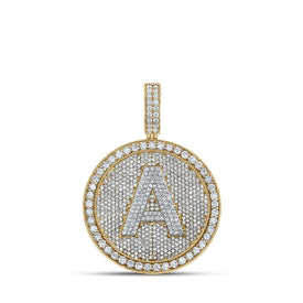 10kt Two - tone Gold Men's Round Diamond Circle Letter Charm Pendant - 3 - 3/4 Cttw - Splendid Jewellery