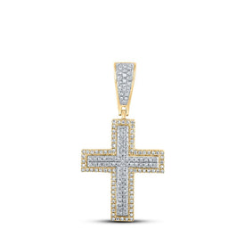 10kt Two - tone Gold Men's Round Diamond Cross Charm Pendant - 3/8 Cttw - Splendid Jewellery - Splendid Jewellery