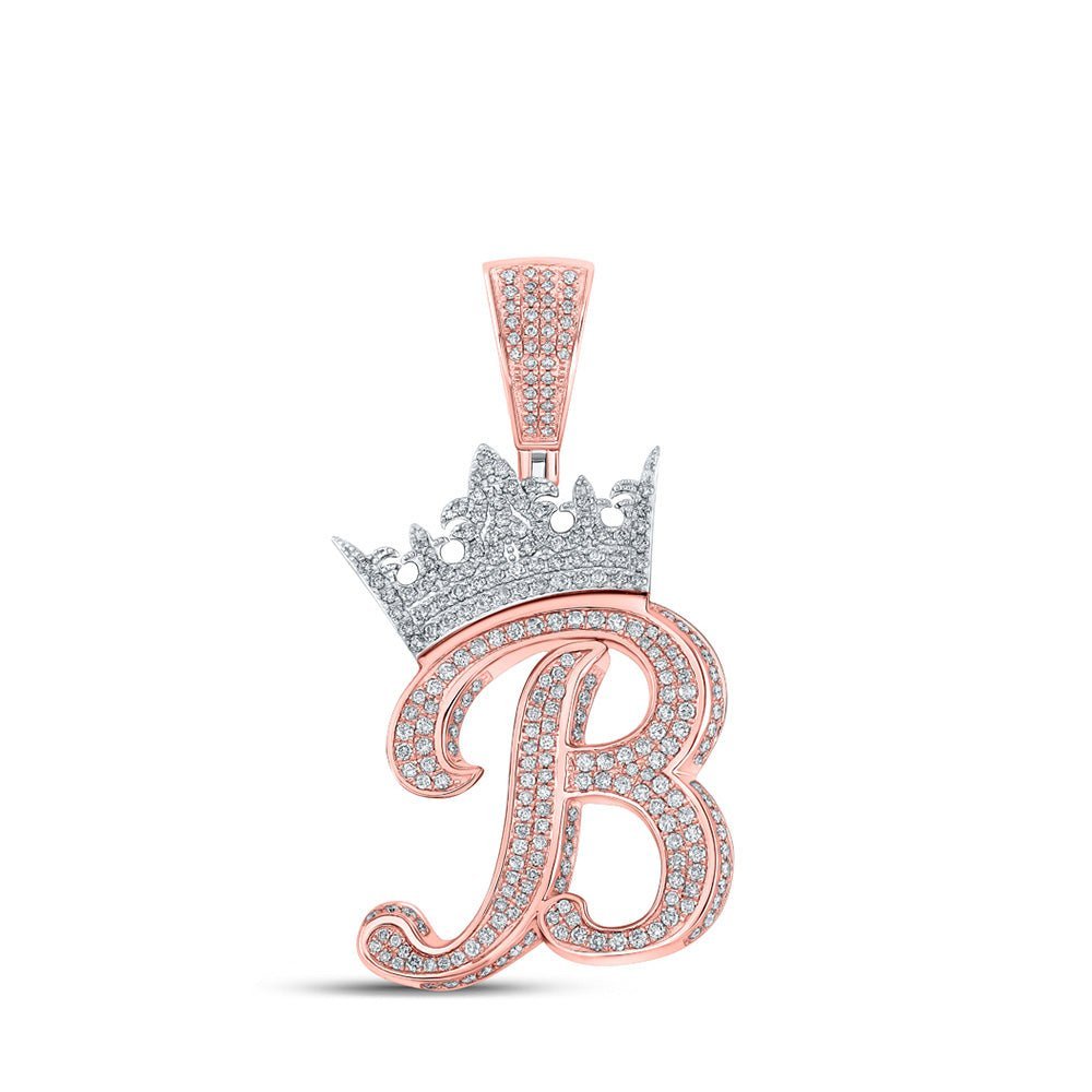 10kt Two - tone Gold Men's Round Diamond Crown B Letter Charm Pendant - 1 - 1/2 Cttw - Splendid Jewellery