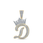 10kt Two - tone Gold Mens Round Diamond Crown D Letter Charm Pendant 1 - 5/8 Cttw - Splendid Jewellery