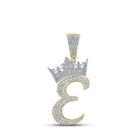 10kt Two - tone Gold Mens Round Diamond Crown E Letter Charm Pendant 1 - 1/5 Cttw - Splendid Jewellery