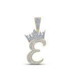 10kt Two - tone Gold Mens Round Diamond Crown E Letter Charm Pendant 1 - 1/5 Cttw - Splendid Jewellery