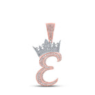 10kt Two - tone Gold Men's Round Diamond Crown E Letter Charm Pendant 1 - 1/5 Cttw | Splendid Jewellery - Splendid Jewellery