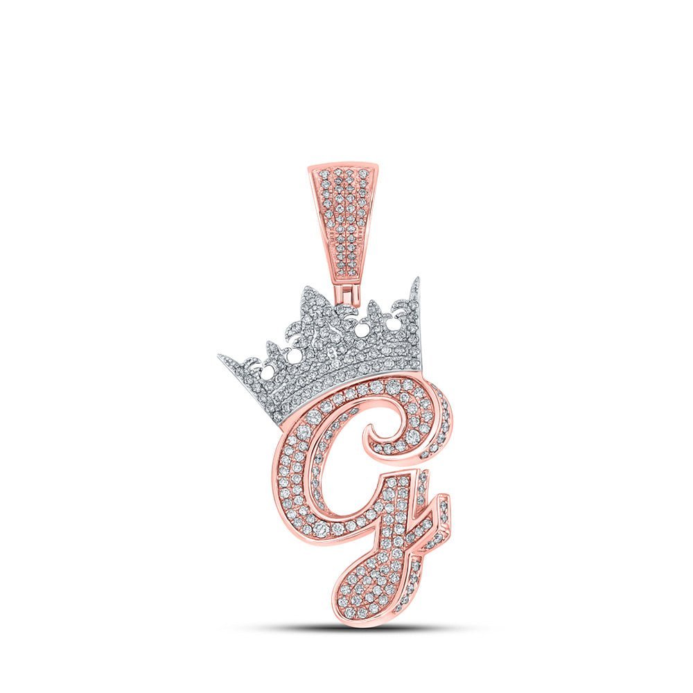 10kt Two - tone Gold Mens Round Diamond Crown G Letter Charm Pendant 1 - 3/8 Cttw - Splendid Jewellery