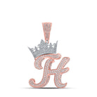 10kt Two - tone Gold Mens Round Diamond Crown H Letter Charm Pendant - 1 - 7/8 Cttw | Splendid Jewellery - Splendid Jewellery