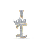 10kt Two - tone Gold Mens Round Diamond Crown I Letter Charm Pendant 1 - 1/3 Cttw - Splendid Jewellery