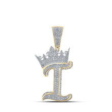 Load image into Gallery viewer, 10kt Two - tone Gold Mens Round Diamond Crown I Letter Charm Pendant 1 - 1/3 Cttw - Splendid Jewellery