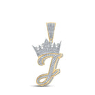 10kt Two - tone Gold Men's Round Diamond Crown J Letter Charm Pendant 1 - 1/4 Cttw | Splendid Jewellery - Splendid Jewellery