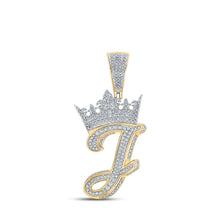 Load image into Gallery viewer, 10kt Two - tone Gold Men's Round Diamond Crown J Letter Charm Pendant 1 - 1/4 Cttw | Splendid Jewellery - Splendid Jewellery