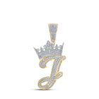 10kt Two - tone Gold Men's Round Diamond Crown J Letter Charm Pendant 1 - 1/4 Cttw | Splendid Jewellery - Splendid Jewellery