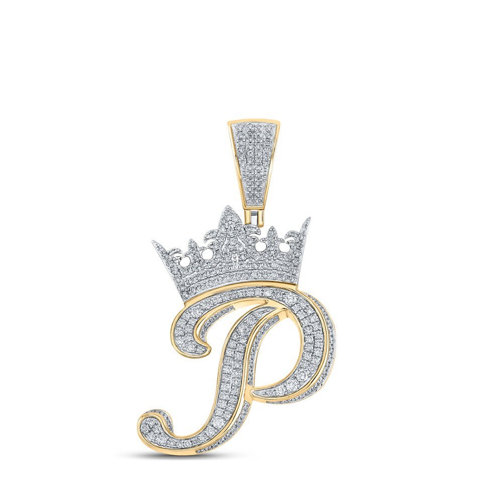 10kt Two - tone Gold Mens Round Diamond Crown P Letter Charm Pendant 1 - 1/2 Cttw - Splendid Jewellery