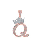10kt Two - tone Gold Mens Round Diamond Crown Q Letter Charm Pendant 1 - 3/8 Cttw - Splendid Jewellery