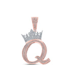 10kt Two - tone Gold Mens Round Diamond Crown Q Letter Charm Pendant 1 - 3/8 Cttw - Splendid Jewellery