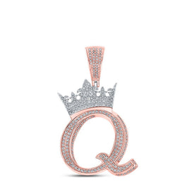 10kt Two - tone Gold Mens Round Diamond Crown Q Letter Charm Pendant 1 - 3/8 Cttw - Splendid Jewellery