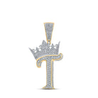 10kt Two - tone Gold Mens Round Diamond Crown T Letter Charm Pendant - 1 Cttw - Splendid Jewellery