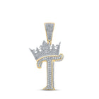 10kt Two - tone Gold Mens Round Diamond Crown T Letter Charm Pendant - 1 Cttw - Splendid Jewellery