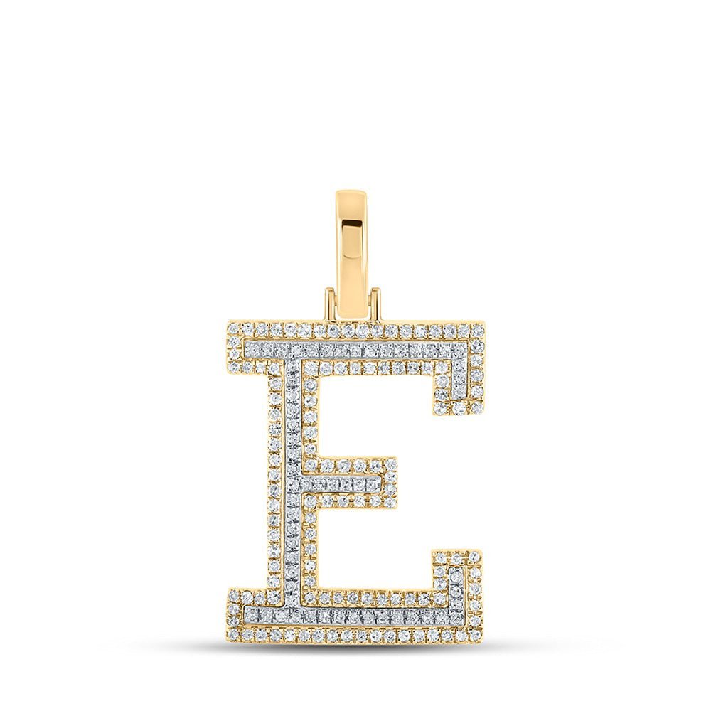 10kt Two - tone Gold Men's Round Diamond E Initial Letter Pendant - 1/2 Cttw - Splendid Jewellery