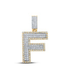 10kt Two - tone Gold Mens Round Diamond F Initial Letter Pendant 1/2 Cttw - Splendid Jewellery