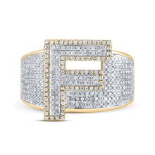 Load image into Gallery viewer, 10kt Two-tone Gold Mens Round Diamond F Initial Letter Ring 1 Cttw - Alternate view 4 from Splendid Jewellery