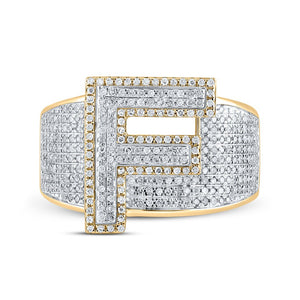 10kt Two - tone Gold Mens Round Diamond F Initial Letter Ring 1 Cttw - Splendid Jewellery