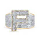 10kt Two - tone Gold Mens Round Diamond F Initial Letter Ring 1 Cttw - Splendid Jewellery